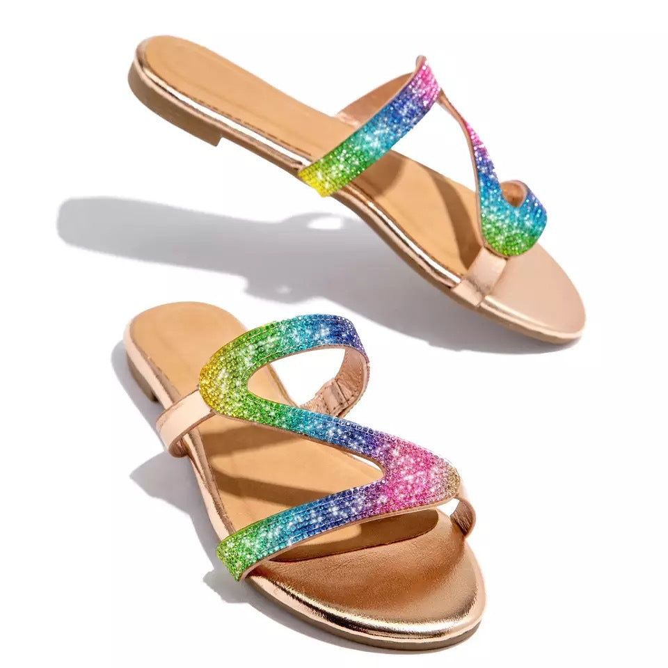 Fashion Ladies Flat Sandals And Slippers With Rhinestones