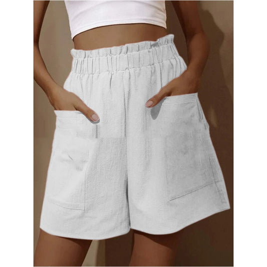 Cotton Linen Flower Bud High Waist Shorts Fashion Large Size Wide Leg Casual Pants