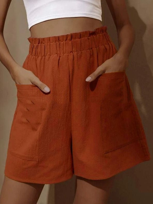 Bomuldshør Blomsterknopper Højtaljede Shorts Mode Store Størrelser Vide Ben Casual Bukser
