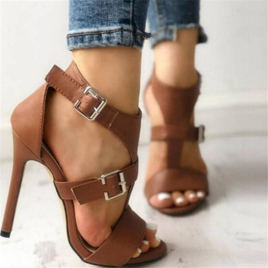 Sommer Gladiator Stiletter Læder Peep Toe Ankelspændestroppe