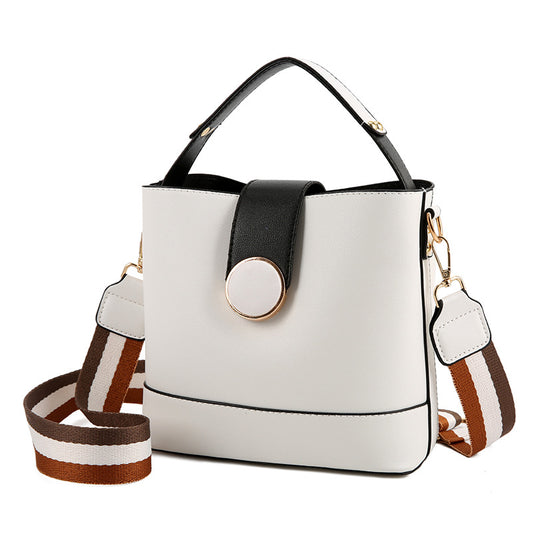 New fashion trend women's bag handbag Korean version large capacity bucket bag retro broadband One Shoulder Messenger Bag