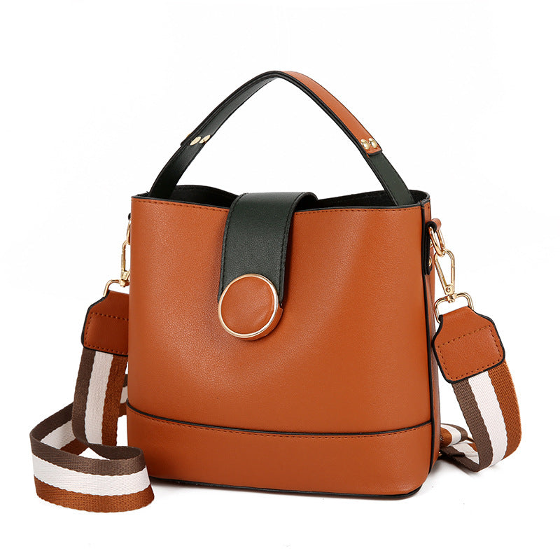 New fashion trend women's bag handbag Korean version large capacity bucket bag retro broadband One Shoulder Messenger Bag