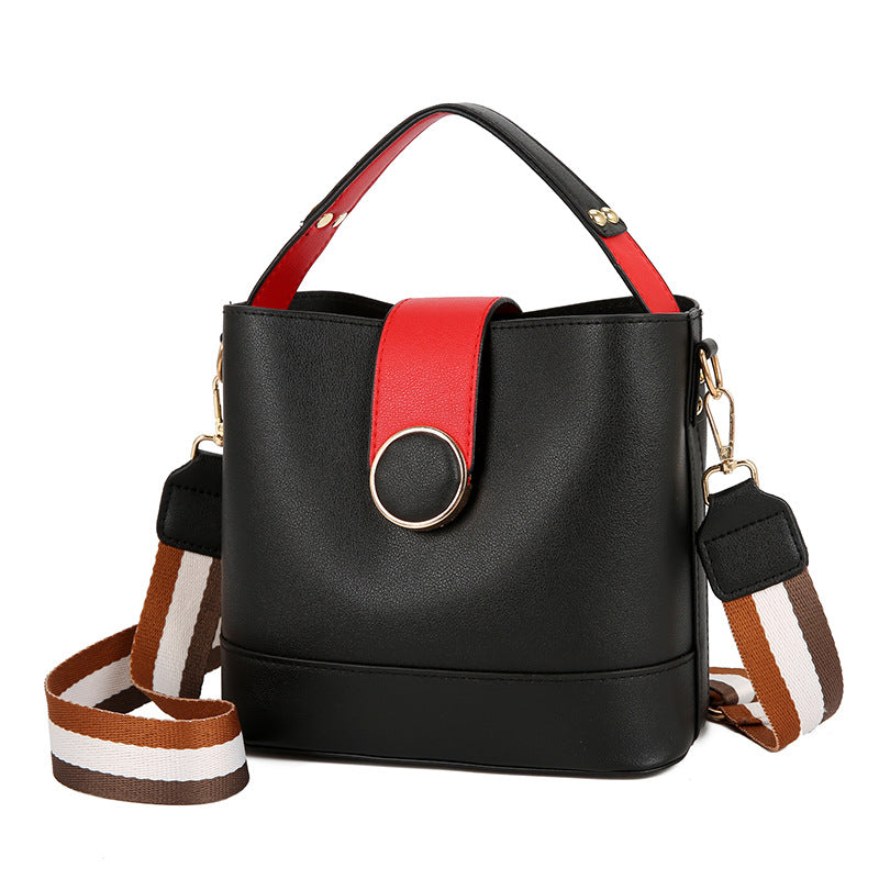 New fashion trend women's bag handbag Korean version large capacity bucket bag retro broadband One Shoulder Messenger Bag