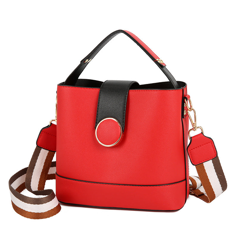 New fashion trend women's bag handbag Korean version large capacity bucket bag retro broadband One Shoulder Messenger Bag