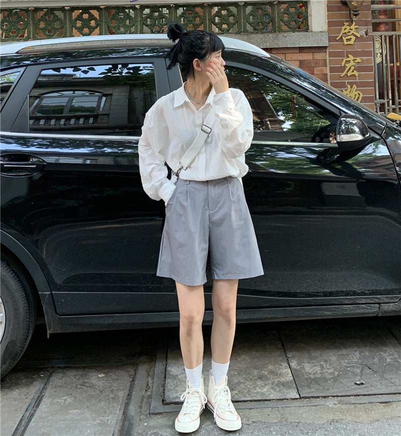Women's Five-point Pants Suit Shorts Loose, Thin And Super High Waist A-line