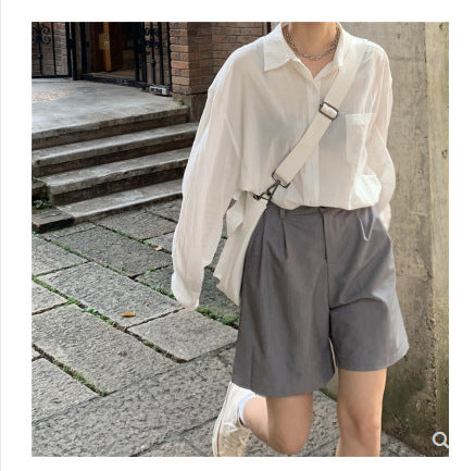 Women's Five-point Pants Suit Shorts Loose, Thin And Super High Waist A-line