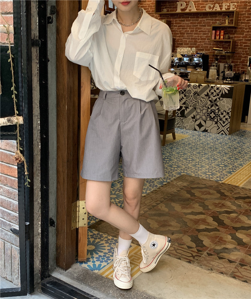 Women's Five-point Pants Suit Shorts Loose, Thin And Super High Waist A-line