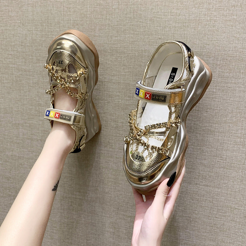 Simple Shallow Mouth Chain Rhinestone Sandals
