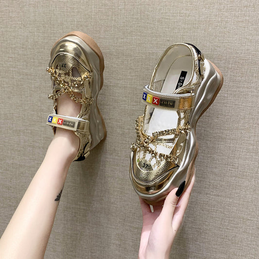 Simple Shallow Mouth Chain Rhinestone Sandals