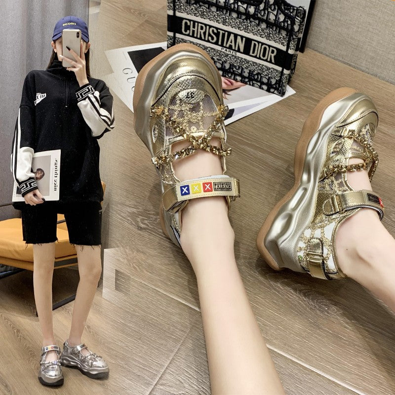 Simple Shallow Mouth Chain Rhinestone Sandals