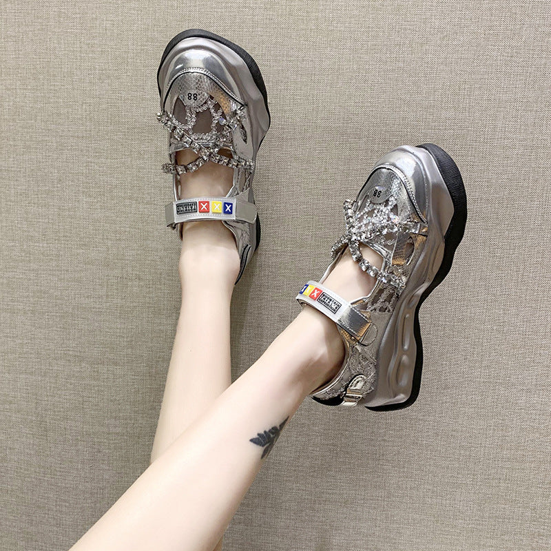 Simple Shallow Mouth Chain Rhinestone Sandals
