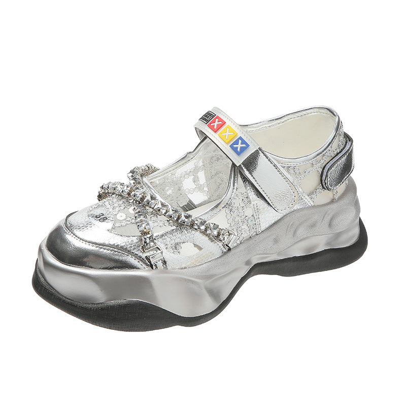 Simple Shallow Mouth Chain Rhinestone Sandals