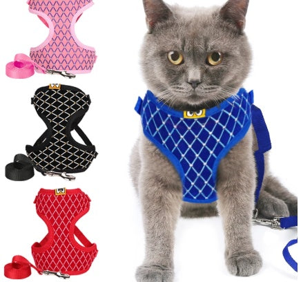 Rhinestone Katte-sele og Snor Sæt Åndbar Mesh Lille Kæledyrs-vest Seler Udendørs Gåturs-liner til Katte Hvalpe Hunde