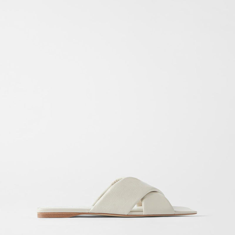 Nude Quilted Calfskin Flat Sandals