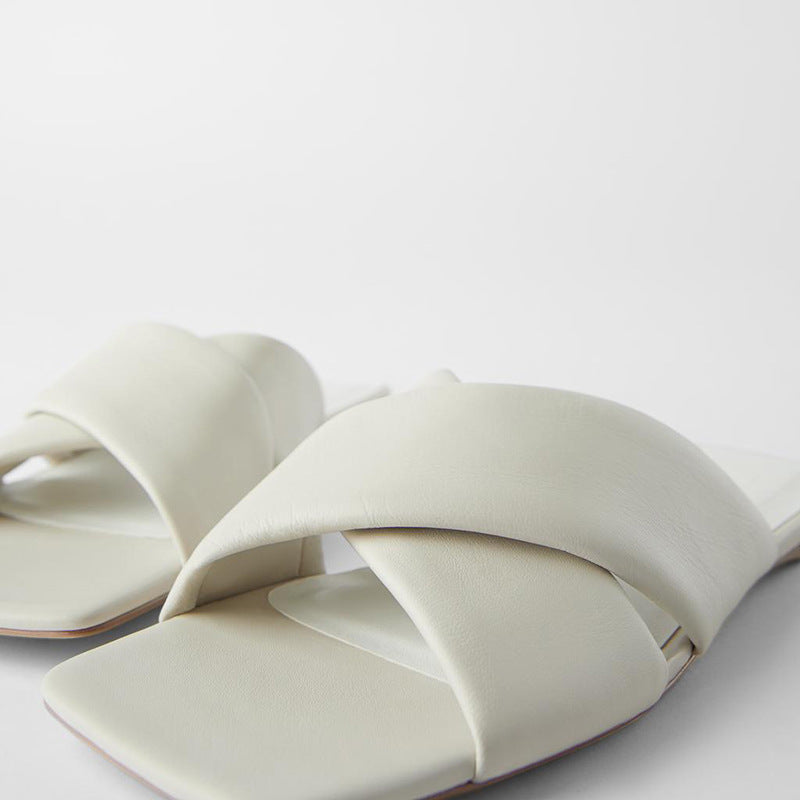 Nude Quilted Calfskin Flat Sandals
