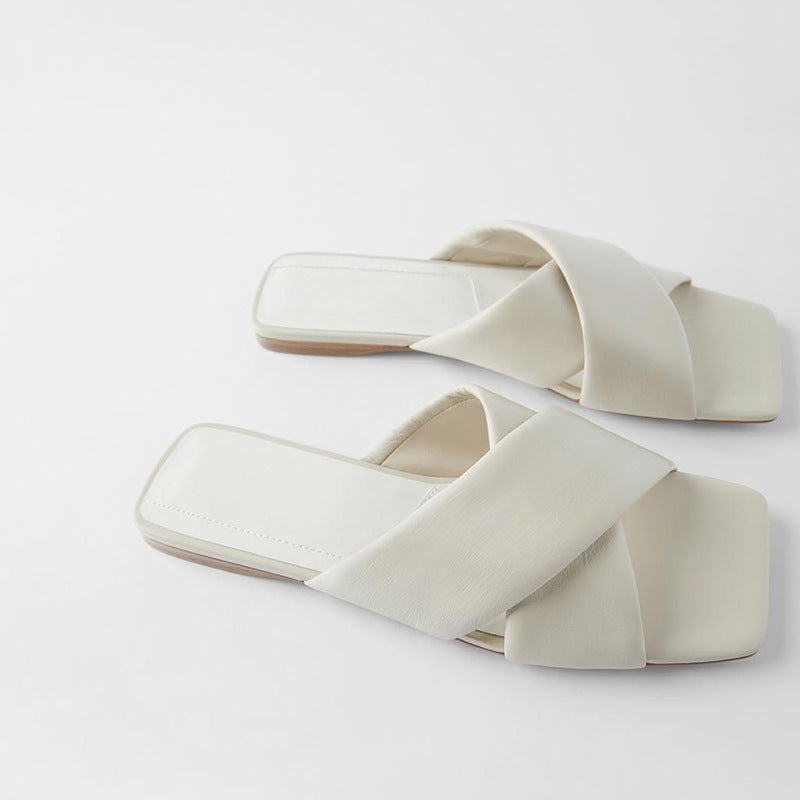 Nude Quilted Calfskin Flat Sandals