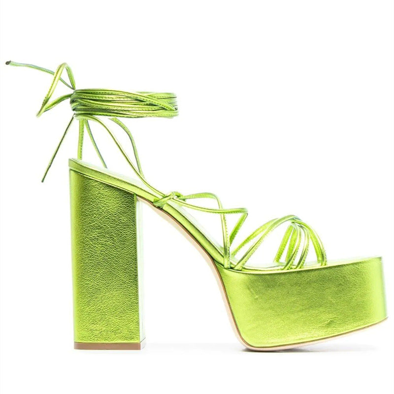 High-Heeled Platform Strappy Fashion Round-Toe Sandals Lace-Up Platform Shoes For Ladies