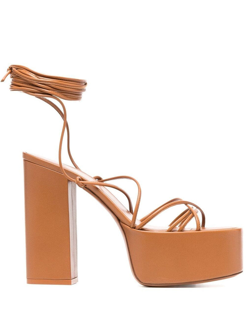High-Heeled Platform Strappy Fashion Round-Toe Sandals Lace-Up Platform Shoes For Ladies