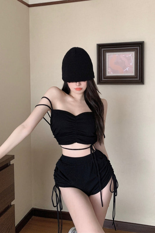 Hot Pants Women'S Design Sense Niche High Waist Slimming Strap Wide-Leg Shorts
