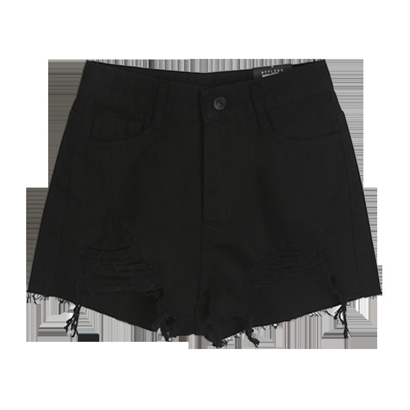 High-Waisted Denim Shorts With Cotton Holes And Women'S Summer Wild Thin A-Line Pants With Raw Edges