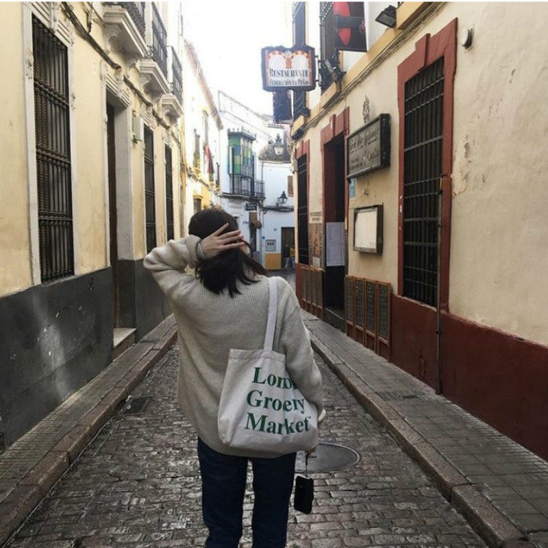 Spring Korean Cartoon Canvas Bag Women'S Single Shoulder Diagonal Simple And Creative Student Canvas Bag School Bag