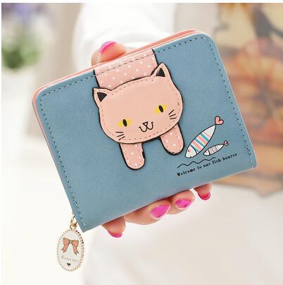 Cute Zipper Cute Cat Student Compact Lady Coin Purse Wallet Multi-function