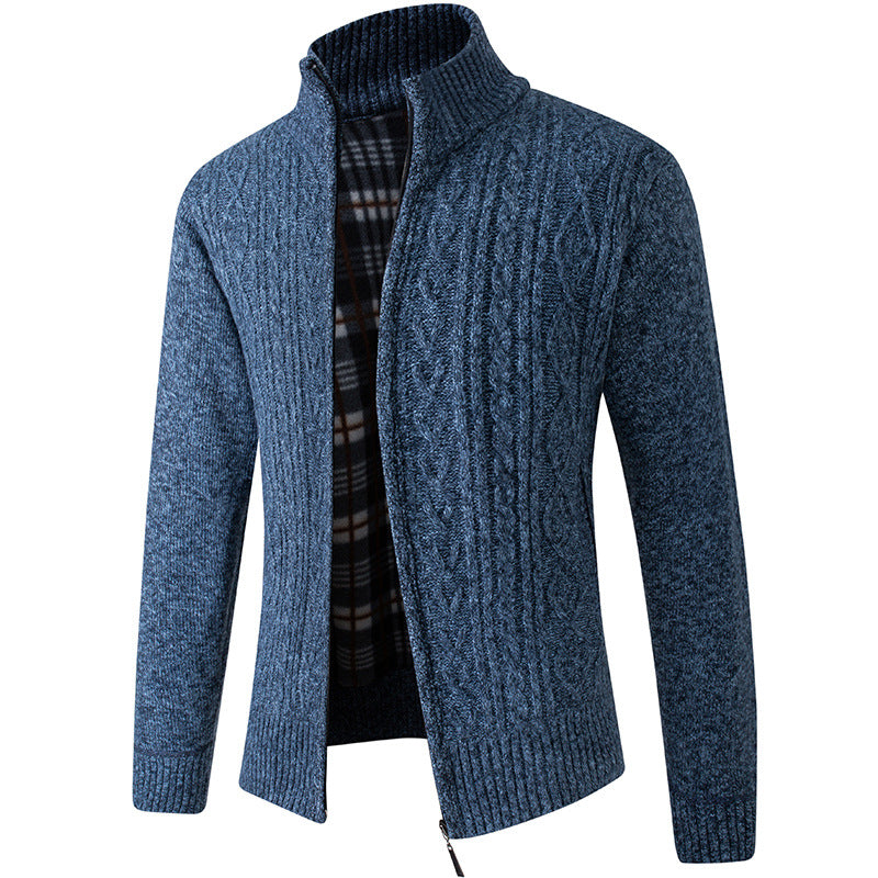 Men'S Plus Velvet Padded Stand Collar Knitted Cardigan
