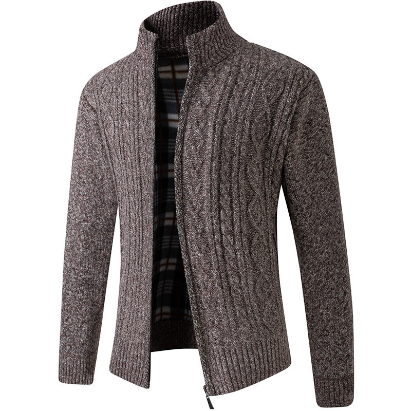Men'S Plus Velvet Padded Stand Collar Knitted Cardigan