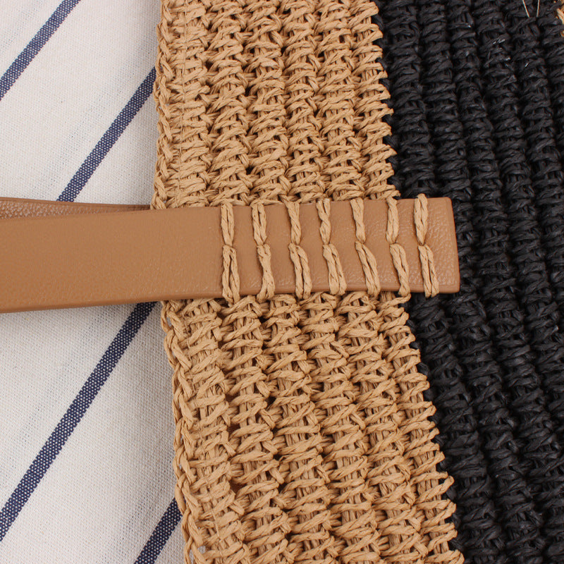 Simple And Generous Striped Woven Bag Shoulder Straw Bag