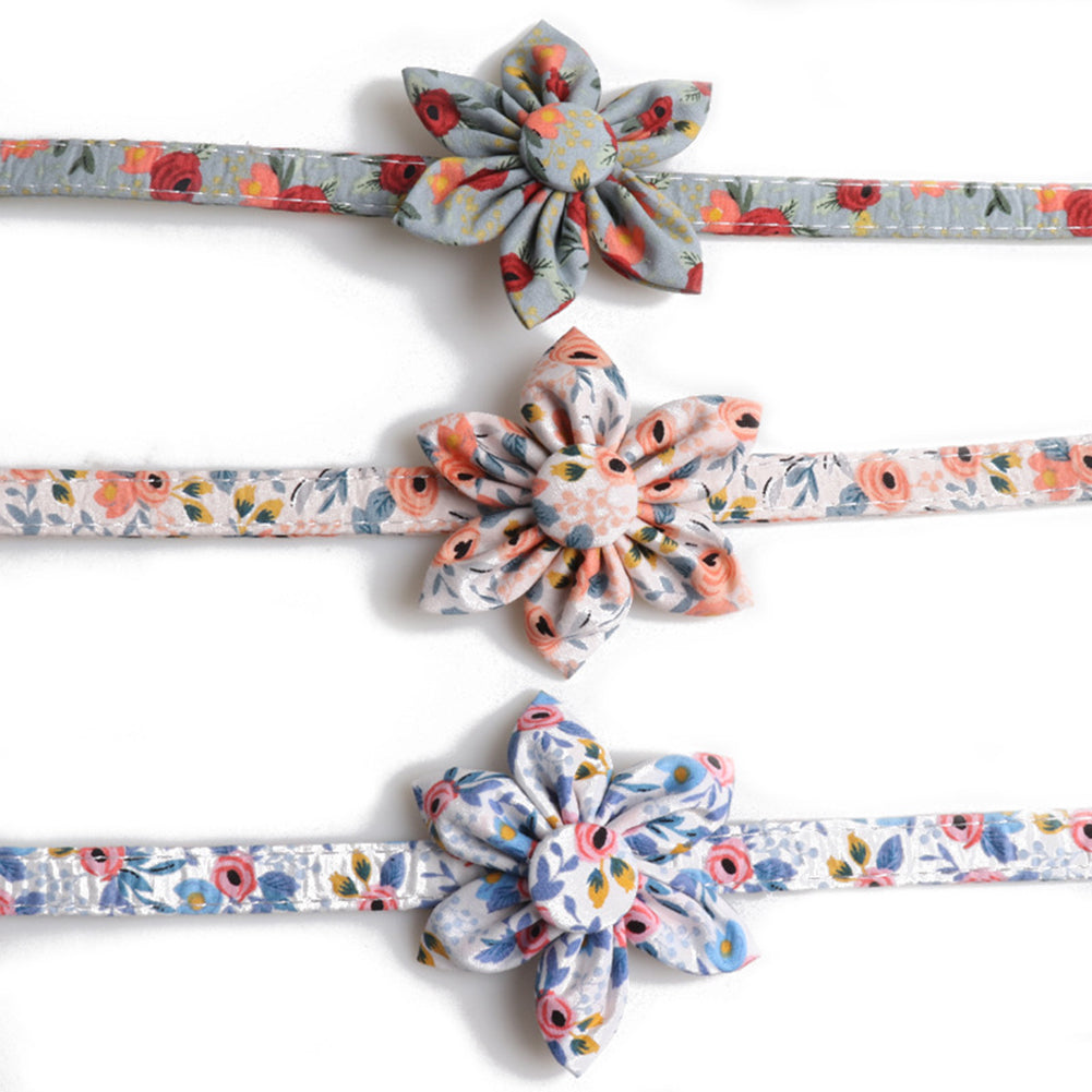 Flower Print Dog Collar Rose Metal Buckle And Wind Sunflower Pet Collar