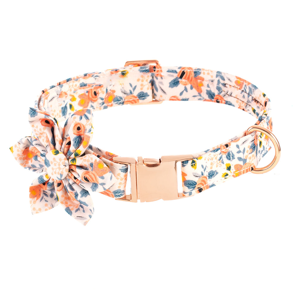 Flower Print Dog Collar Rose Metal Buckle And Wind Sunflower Pet Collar