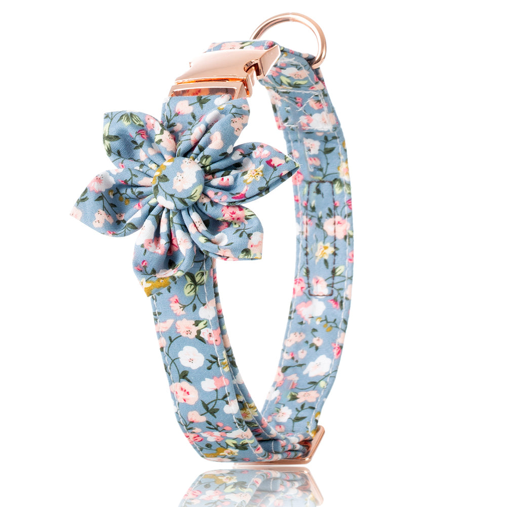 Flower Print Dog Collar Rose Metal Buckle And Wind Sunflower Pet Collar
