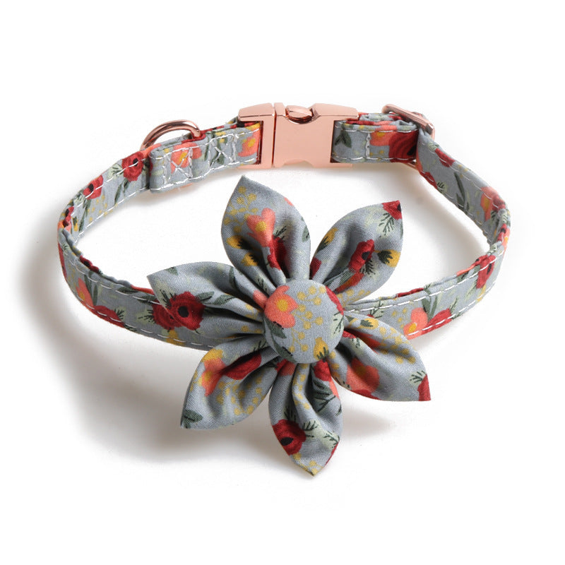Flower Print Dog Collar Rose Metal Buckle And Wind Sunflower Pet Collar