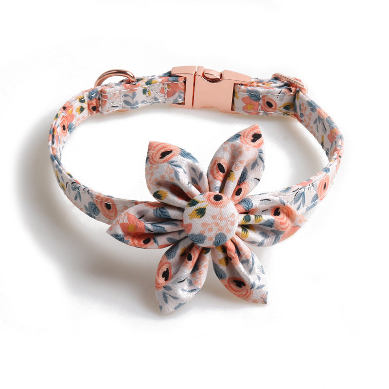 Flower Print Dog Collar Rose Metal Buckle And Wind Sunflower Pet Collar