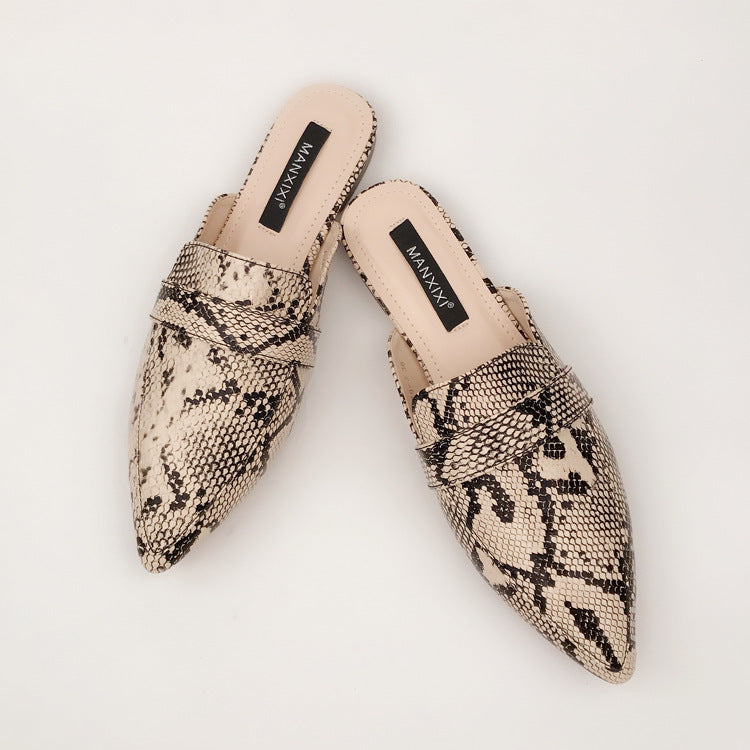 Snakeskin Pattern Deep Mouth Flat Sandals And Slippers