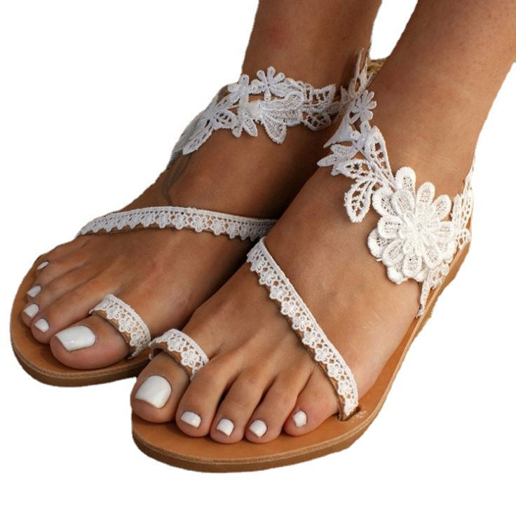 Round Toe Floral Flat-Heel Low-Heel Sandals