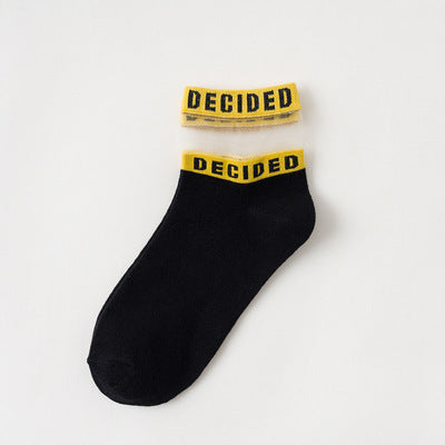 Socks Shop Thin Glass Fiber Short Tube College Socks Card Silk Cotton Bottom Socks