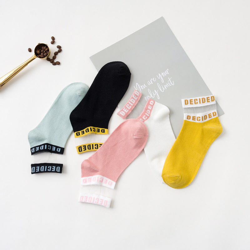 Socks Shop Thin Glass Fiber Short Tube College Socks Card Silk Cotton Bottom Socks