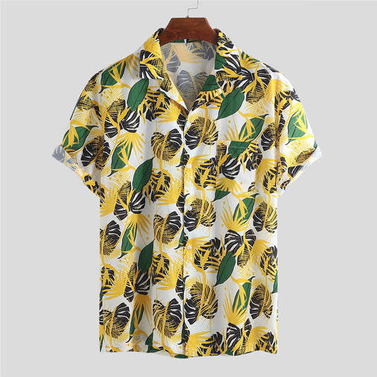 Men'S Short-Sleeved Floral Shirt Fashion Casual Plus Size Lapel Shirt