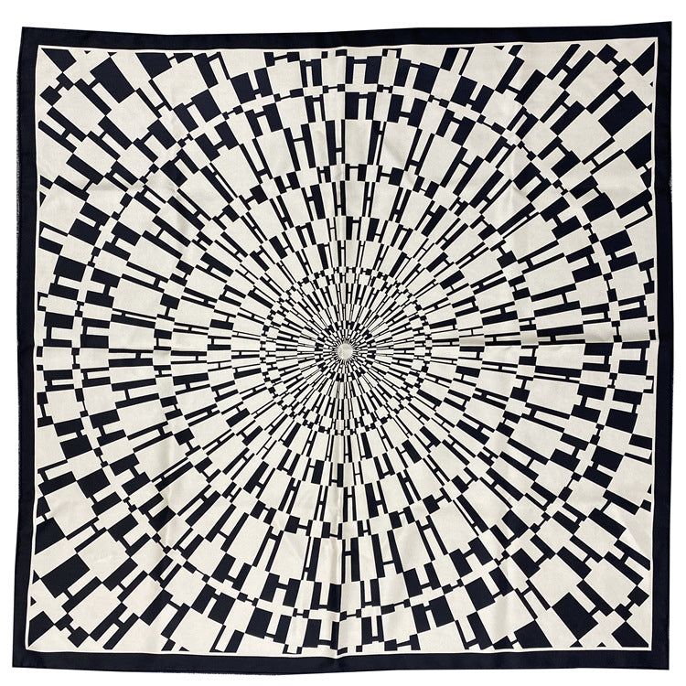 Radial Letter Pattern Wild Silk 90 Twill Square Scarf Shawl Ladies Silk Scarf