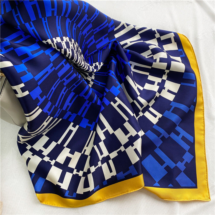 Radial Letter Pattern Wild Silk 90 Twill Square Scarf Shawl Ladies Silk Scarf