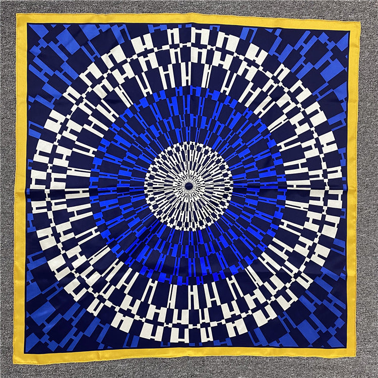 Radial Letter Pattern Wild Silk 90 Twill Square Scarf Shawl Ladies Silk Scarf
