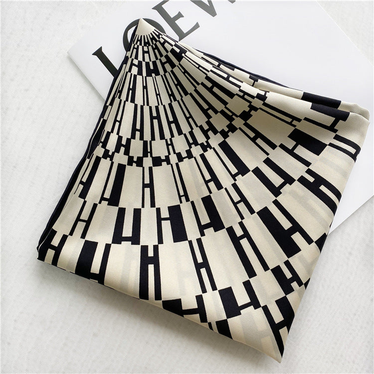 Radial Letter Pattern Wild Silk 90 Twill Square Scarf Shawl Ladies Silk Scarf