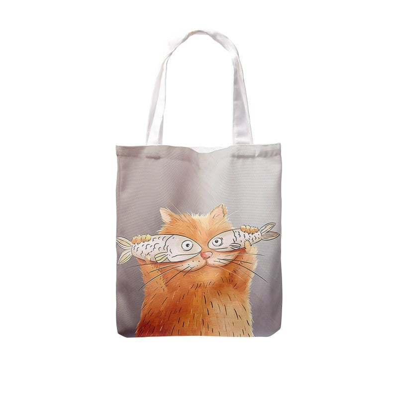 Creative Cute Cat Print Tote Canvas Bag Custom Logo One-shoulder Shopping Canvas Bag
