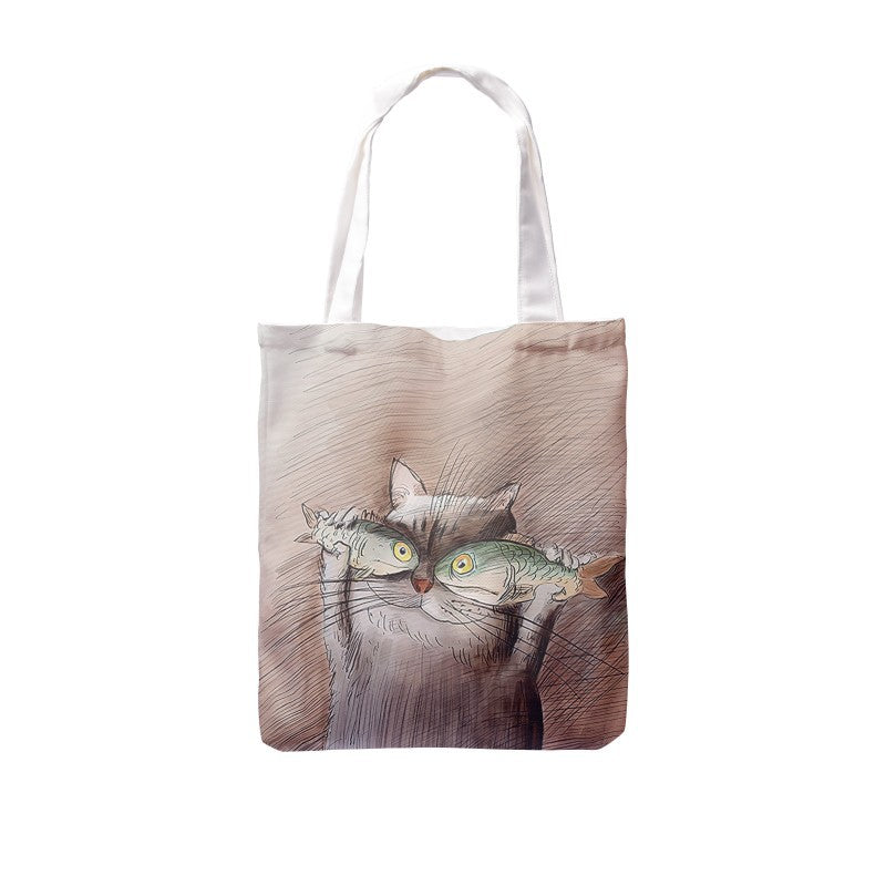 Creative Cute Cat Print Tote Canvas Bag Custom Logo One-shoulder Shopping Canvas Bag