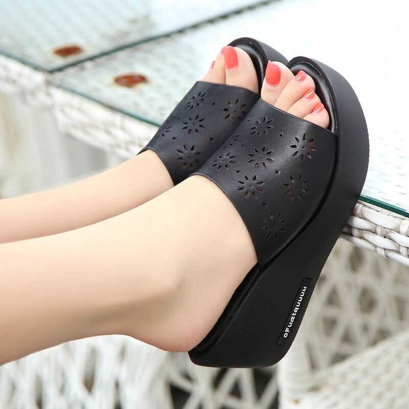 Women'S Sandals And Slippers, Slope Heel Hollow, Non-Slip Fish Mouth, Thick Bottom