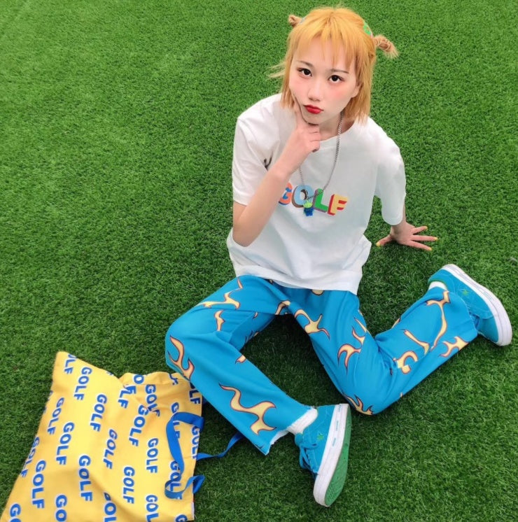 Blue flame straight leg sweatpants are all the rage