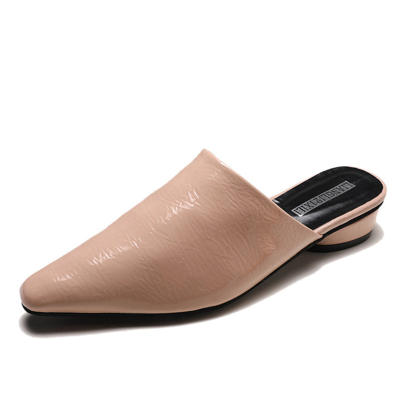 Damesko, flade, mules, sandaler, PU-læder, flade hæle, spidse tæer, hjemmesko