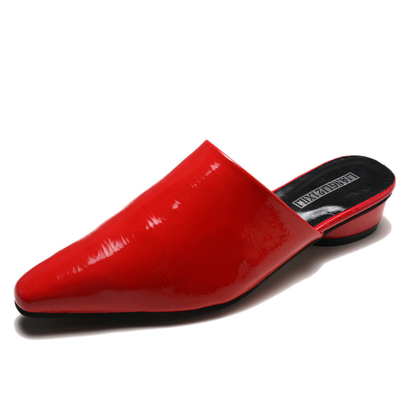 Damesko, flade, mules, sandaler, PU-læder, flade hæle, spidse tæer, hjemmesko