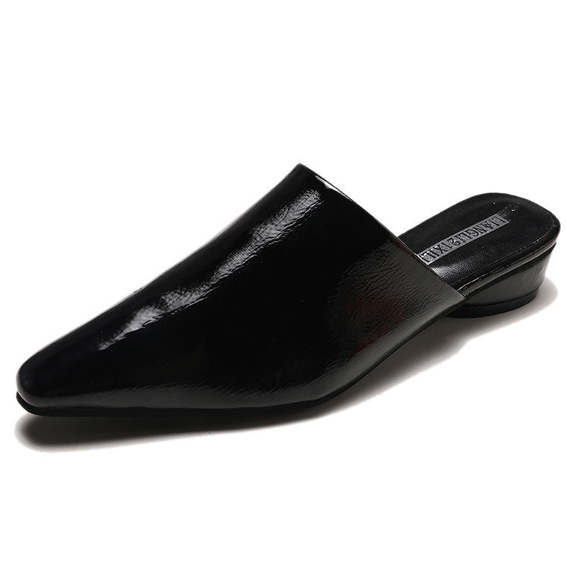 Damesko, flade, mules, sandaler, PU-læder, flade hæle, spidse tæer, hjemmesko